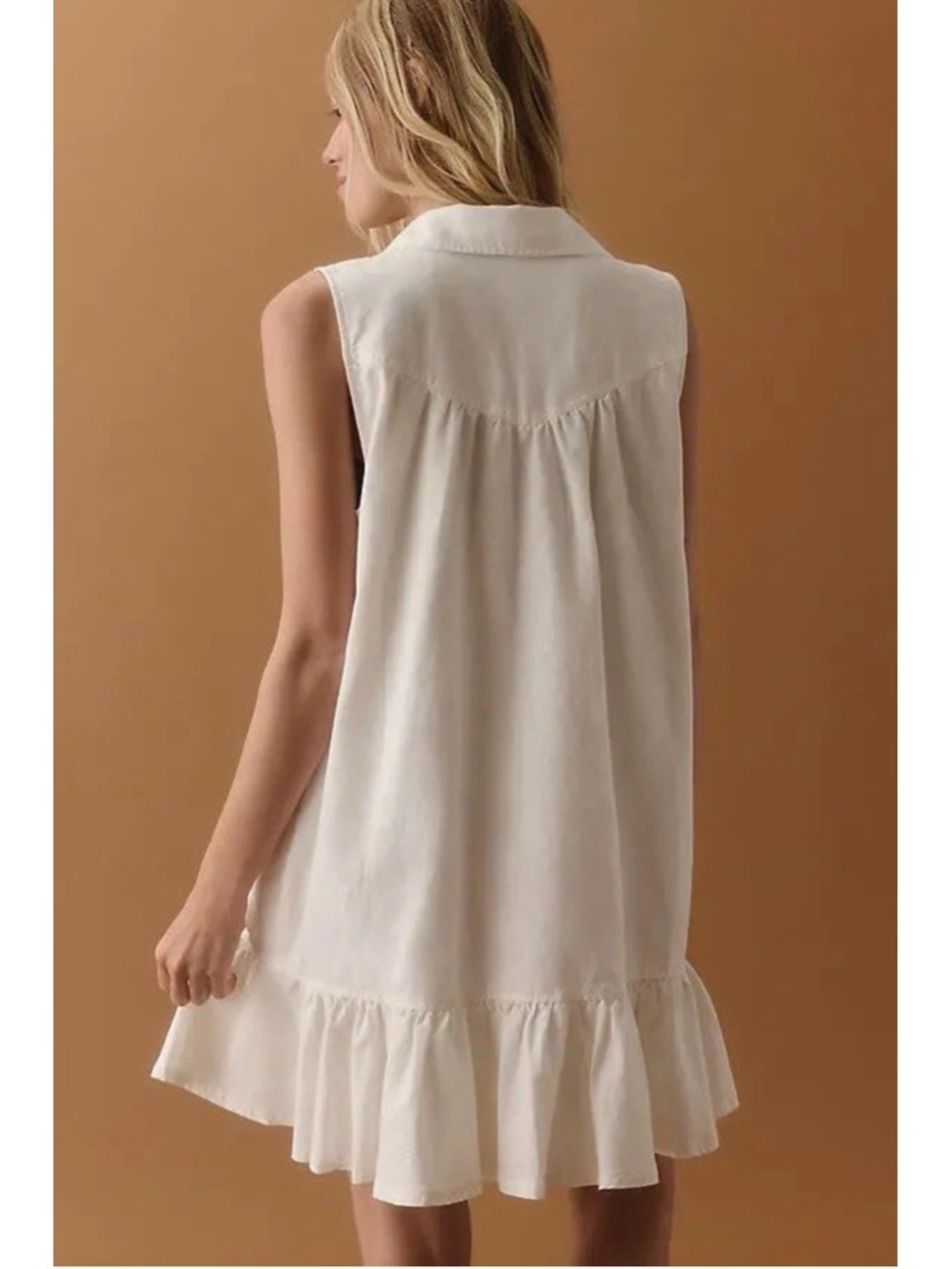 Anthropologie Pilcro Sleeveless V-Neck Linen Flounce Mini Dress XL Coastal Boho - Picture 3 of 11